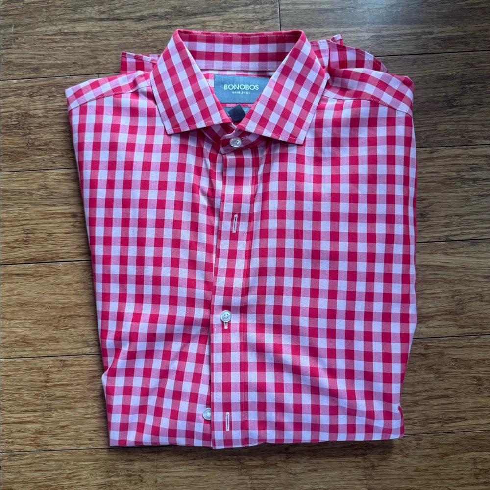 Bonobos Red and White Gingham Dress Shirt